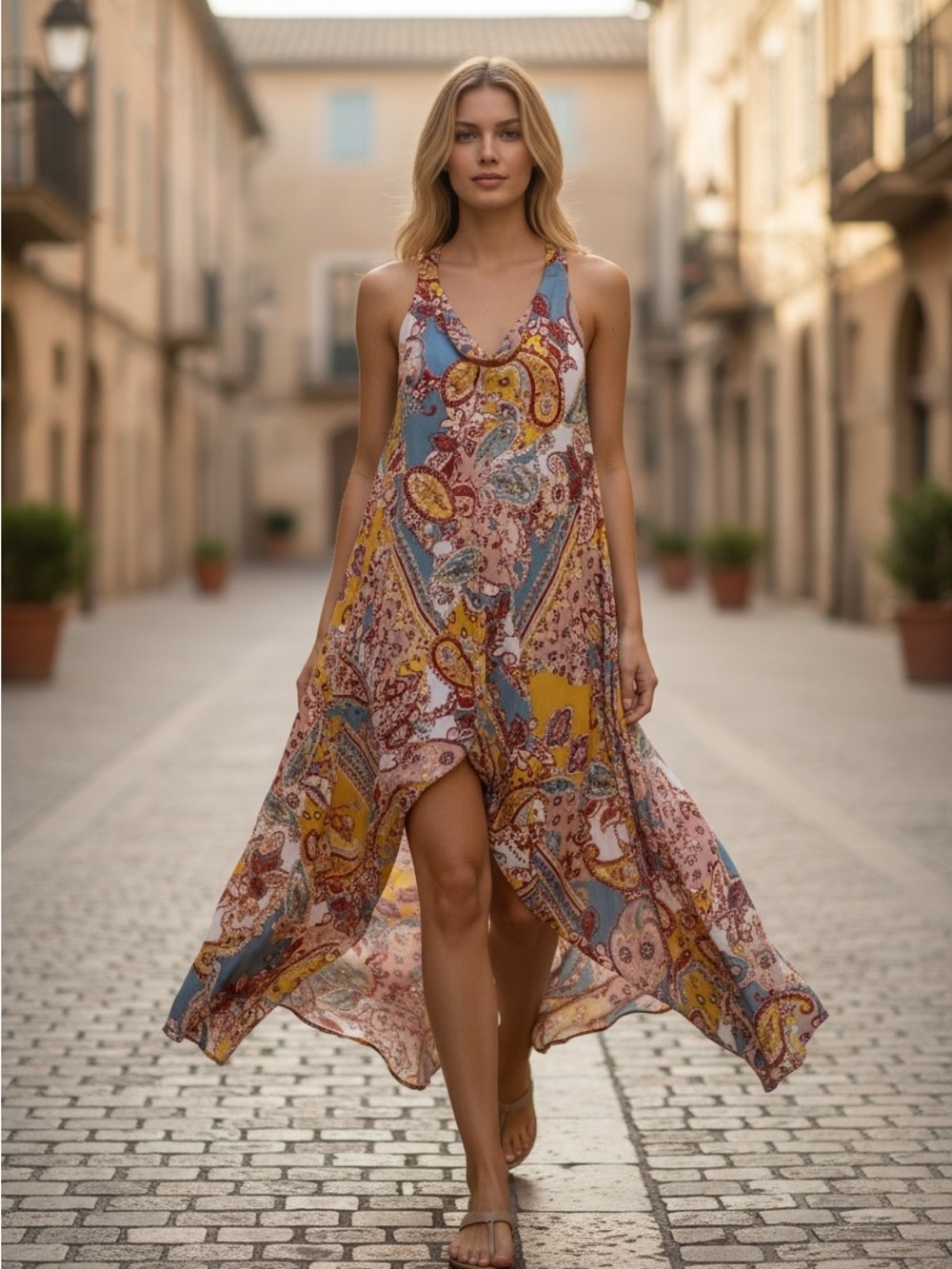 SLNY Asymmetrical Paisley Dress in Multicolor NWT